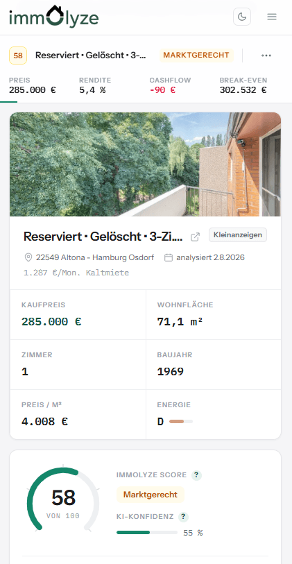 Immolyze – dieselbe App auf dem Smartphone