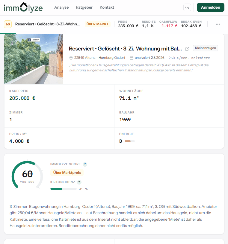 Immolyze – App-Screenshot